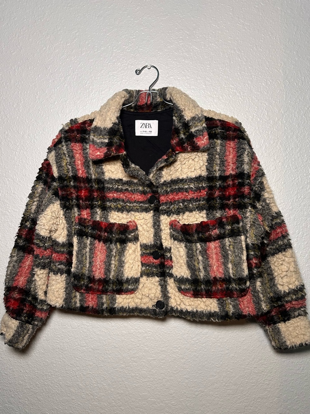 ZARA // Girls Plaid Sherpa Jacket Shacket Size 11/12 Teddy Coat Overshirt